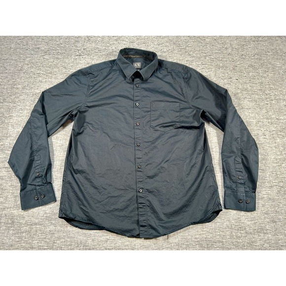Armani Exchange Shirt Mens Extra Large Black Long Sleeve Chest Pocket AX - Picture 1 of 14